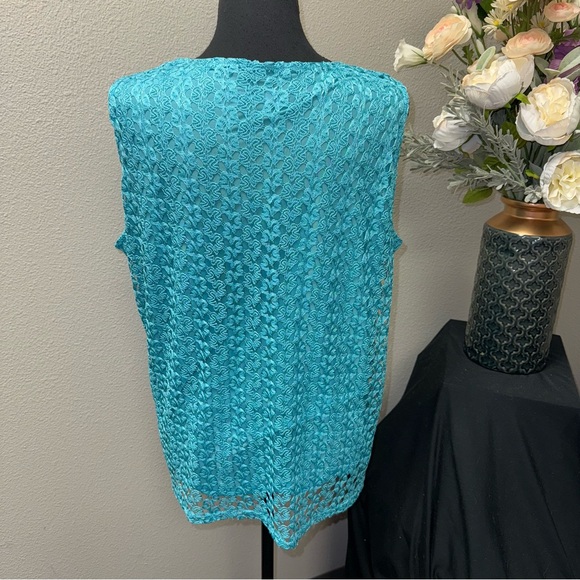 Allison Daley Turquoise Crochet Lace Sleeveless Tank Boho Summer - Picture 3 of 6